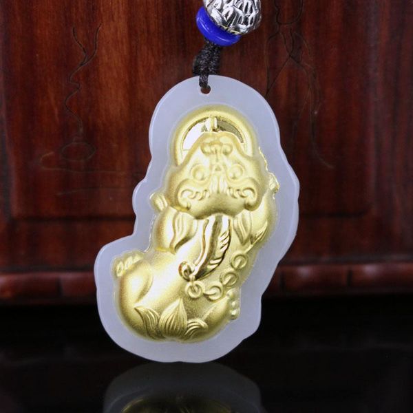 

lockets natural white hetian jade necklace pendant brave troops beautiful box bag certified for men women high quality, Silver