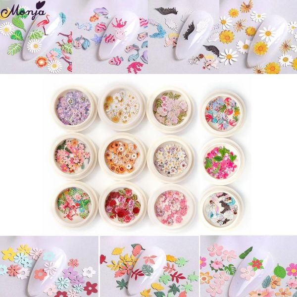 

nail art decorations monja 12 styles flower leaf shaped sequins 3d charm mixed pattern glitter flake uv gel polish diy manicure decoration, Silver;gold