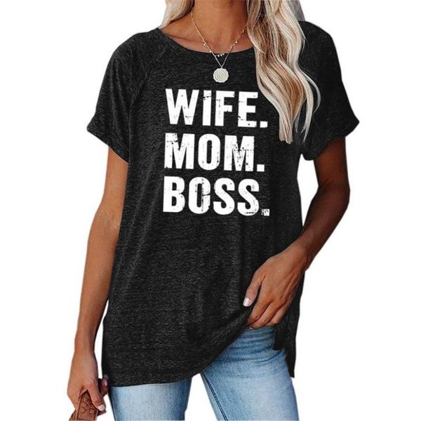 

women's t-shirt fashion women loose for round neck summer solid color short sleeve wife mom letters print, White