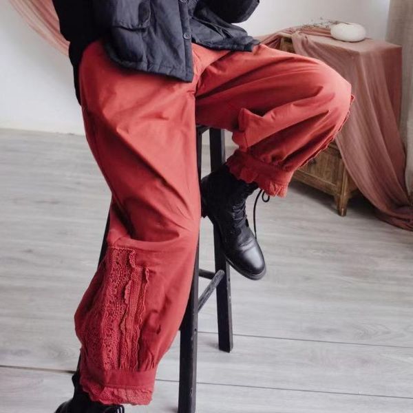 

women's pants & capris 2021 autumn winter women retro loose padded casual trousers female elastic waist pocket concise warm, Black;white