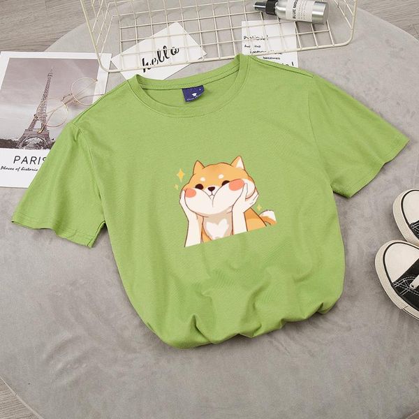 

women's t-shirt summer harajuku kawaii japanese shiba inu dog print womens t shirt o-neck pink cotton tee casual fun chic t-shirts stre, White