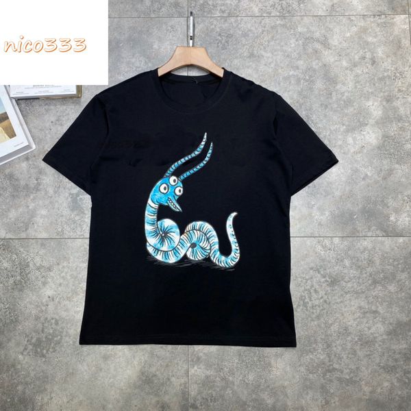 

2021 t shirt tide brand three-headed bird three-eyed snake print pattern short-sleeved t-shirt loose round neck loose-fitting casual men and, White;black