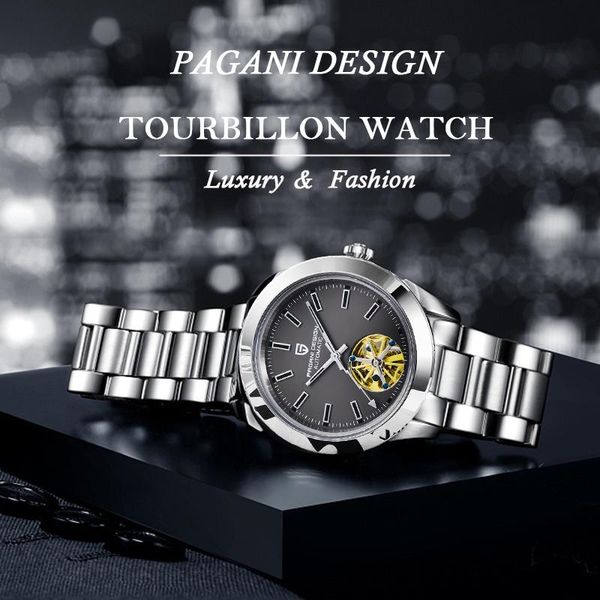 

automatic watch men wristwatch 2021 tourbillon pagani design men's watches fashion mechanical for wristwatches, Slivery;brown