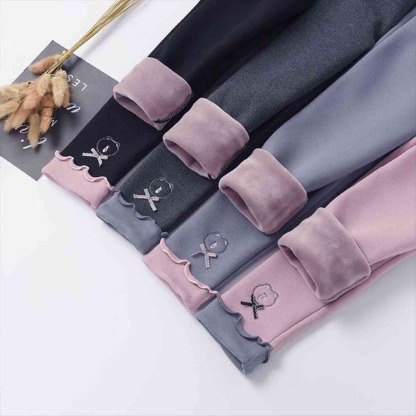 

winter leggings for girls plus velvet thicken casual trousers baby girl warm leggins with skirt cartoon bear, Blue
