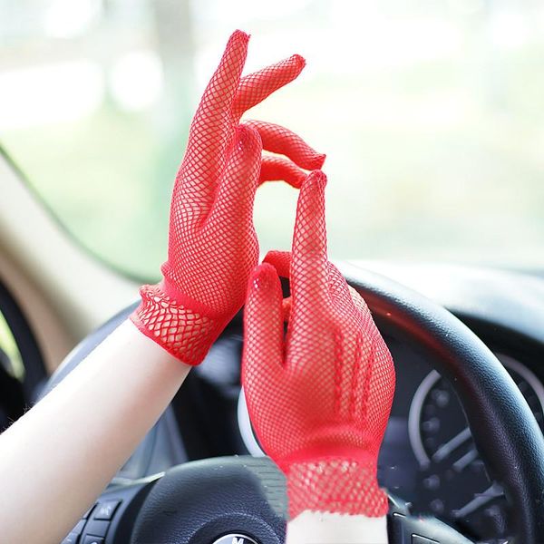 

five fingers gloves summer women sunscreen short sun 2021 high-end fashion silk lace driving of thin touch screen lady, Blue;gray