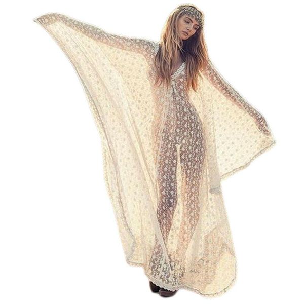 

women's swimwear women boho summer mesh see through maxi dress soft beach casual bikini cover up, White;black