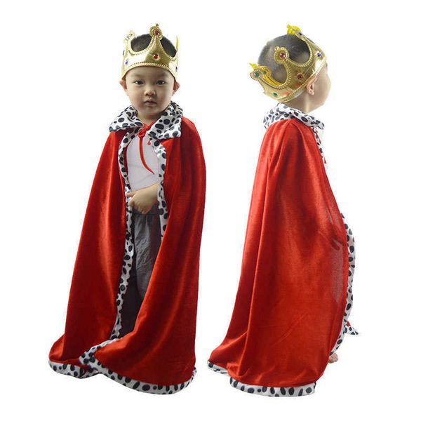

cool red kids boy girl king children cosplay cloak cape sceptre prince crown birthday party halloween costume for children q0910, Blue