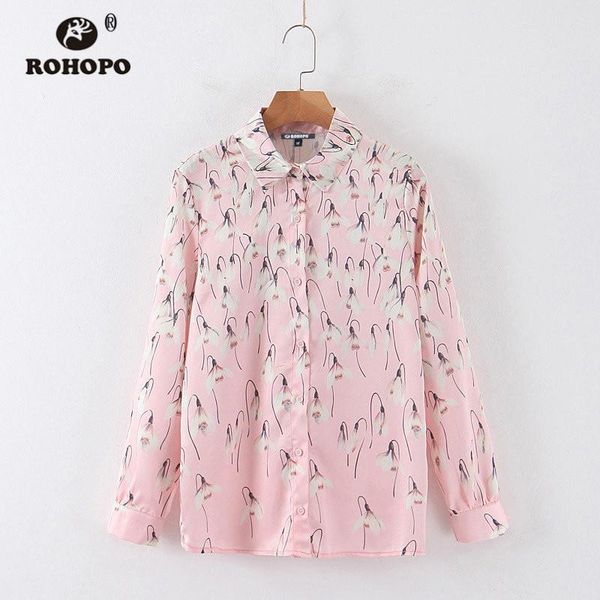 

women's blouses & shirts rohopo long sleeve floral black pink autumn blouse elegant printed tulip ladies buttons blusa #1924, White