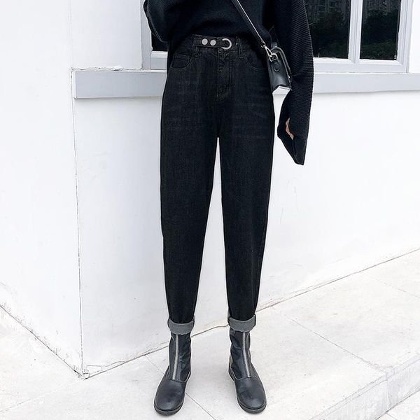 

women's jeans 2021 spring straight harem women vintage mom high waist retro boyfriend street blue black denim pants