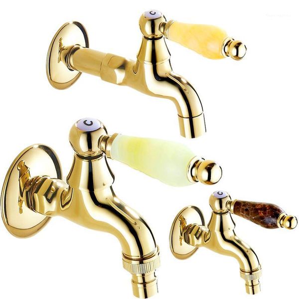 

golden brass jade handle extended mop pool taps wall mount single lever cold water sink faucet1