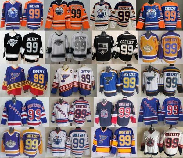

ccm vintage 99 wayne gretzky jersey men ice hockey jerseys york rangers st. louis blues la los angeles kings edmonton oilers blue black whit, Black;red