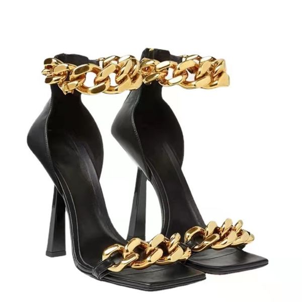 

large sho metal chain high heel square head thin large women's, Black