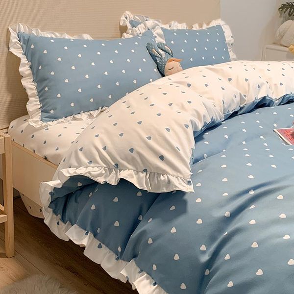 

bedding sets washed cotton four-piece suit princess style girl's heart bed sheet quilt cover three-piece set