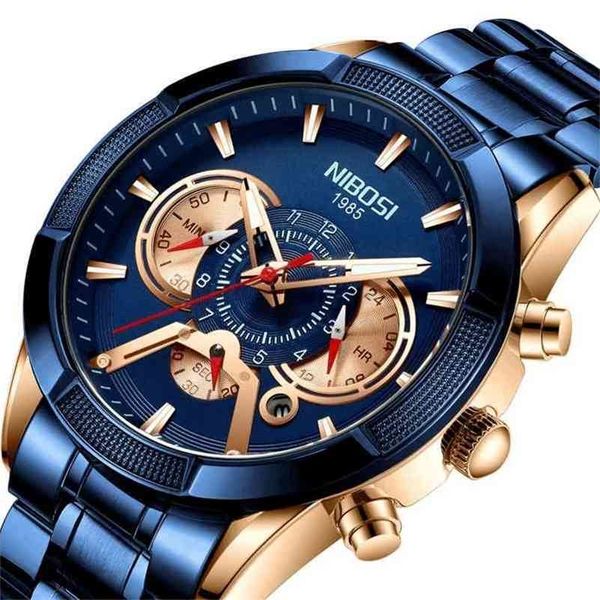 

nibosi usa watch sport waterproof men fashion quartz wristwatch luminous chronograph clock relogio masculino 210728, Slivery;brown
