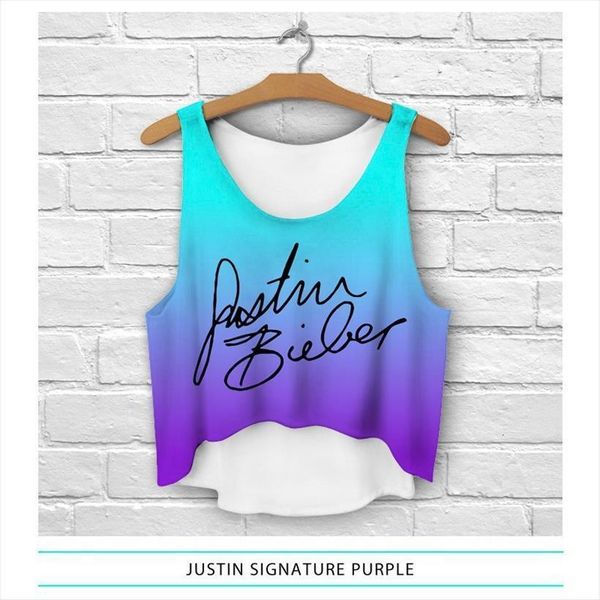 

multi colors t shirts women tanks 3d print camisoles girls short crop tees irregular lh68, White