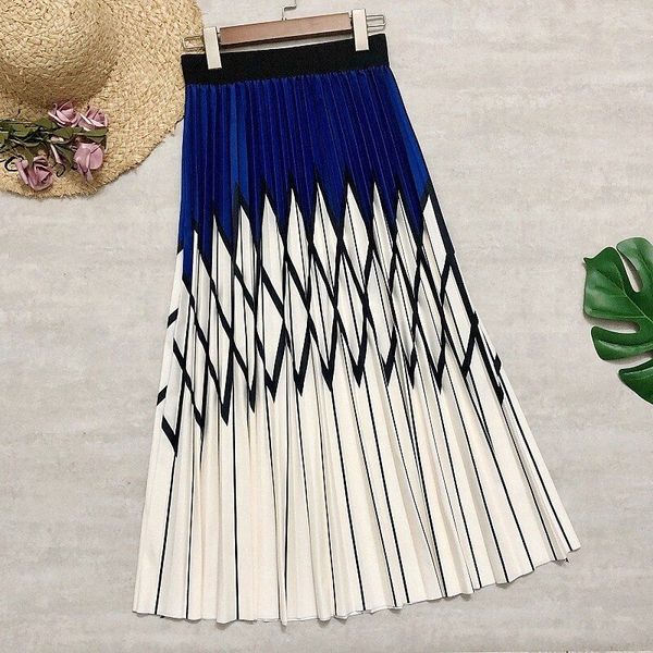 

women's basic streetwear swing capris skirts date weekend color block geometric pleated blue black khaki  / loose / print t4hp#
