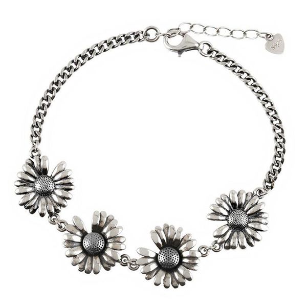 

link, chain fashion vintage lovely daisy bracelet for women temperament silver color flower gift party jewelry, Black