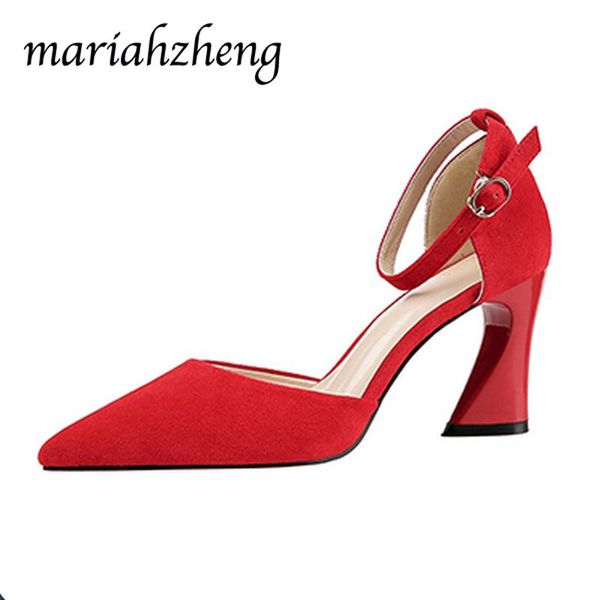 

meriahzheng 8cm 2021 fashion pointed toe high heels nightclub thick heel shoes with the word professional ol women's lsj sandals, Black