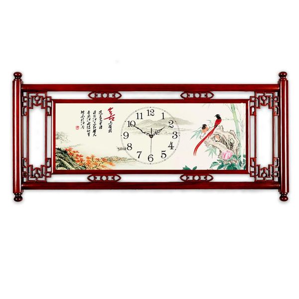 

wall clocks chinese style solid wood clock living room home fashion charts creative art quartz
