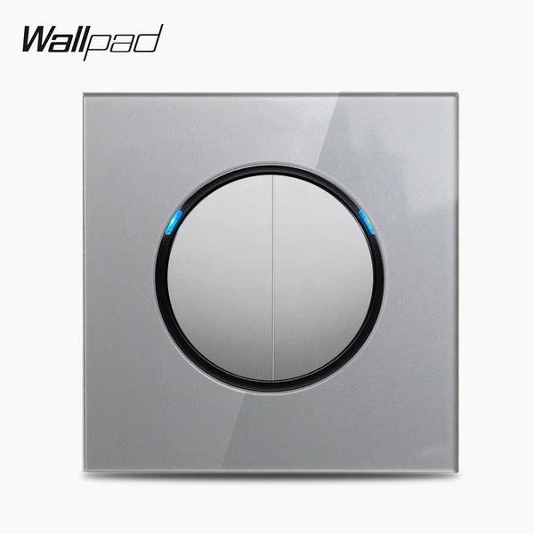

smart home control wallpad l6 grey glass 2 gang 1 way wall light switch electric power push button with led indicator