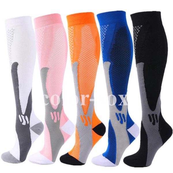 

sports socks compression edema diabetes varicose veins running men women football soccer cycling, Black