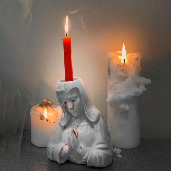 

candle holders crying halloween holder, mary for pillar candles, candlestick sheds red tears decor