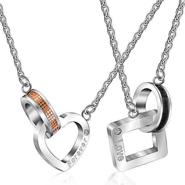 

his & hers matching titanium stainless steel couple pendant necklace korean love style with a lucky bean jewelry for men women necklaces, Silver