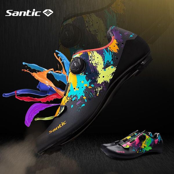 

santic men cycling shoes bicycle breathable rotating buckle racing road lightweight asian size footwear, Black