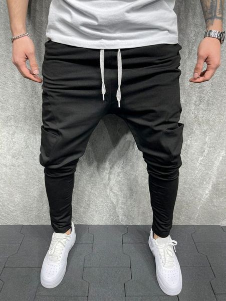 

men pocket side drawstring waist pants w8ig#, Black