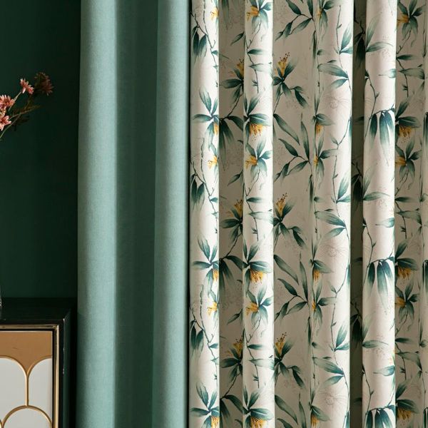 

curtain & drapes 2021 green leaves curtains for living room nordic window bedroom thermal insulating modern blinds home decor
