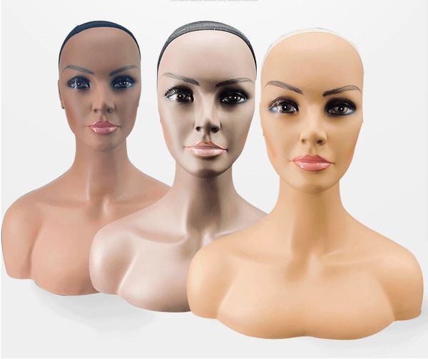 

wholesale double shoulder mannequin manikin head stand for wig hat display, White