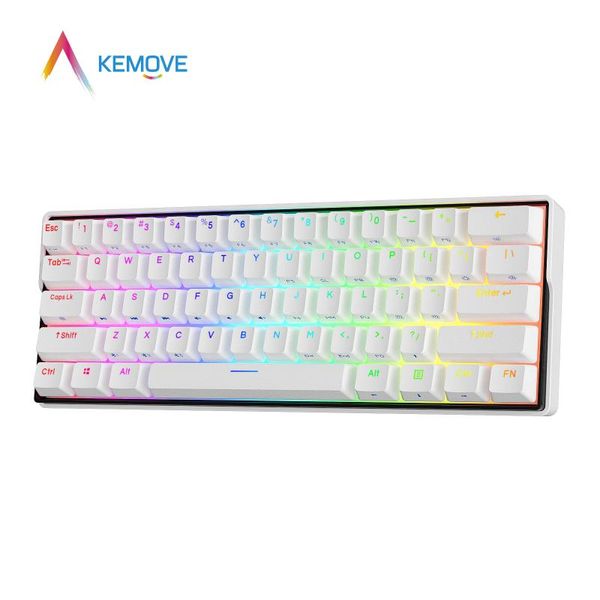 

keyboards kemove snowfox 60% mechanical keyboard wireless bluetooth 5.1 gateron kailh box white -swappable switch gaming pbt keycaps