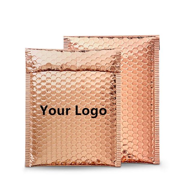 

100pcs custom logo bubble mailer light gold envelope bag print courier padded mailing bags 3 sizes packing