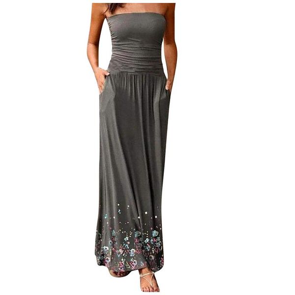 

casual dresses long summer dress womens bandeau holiday off shoulder ladies solid maxi streetwear outfits, Black;gray