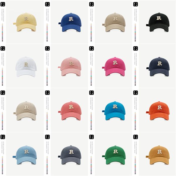 

r letter hat soft flat cap ins cotton versatile baseball cap, Blue;gray