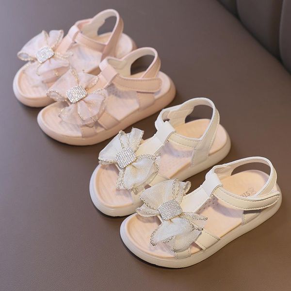 

sandals 2021 girls summer baby cute bow children rhinestone princess shoes soft bottom beach tide bow-knot sweet, Black;red