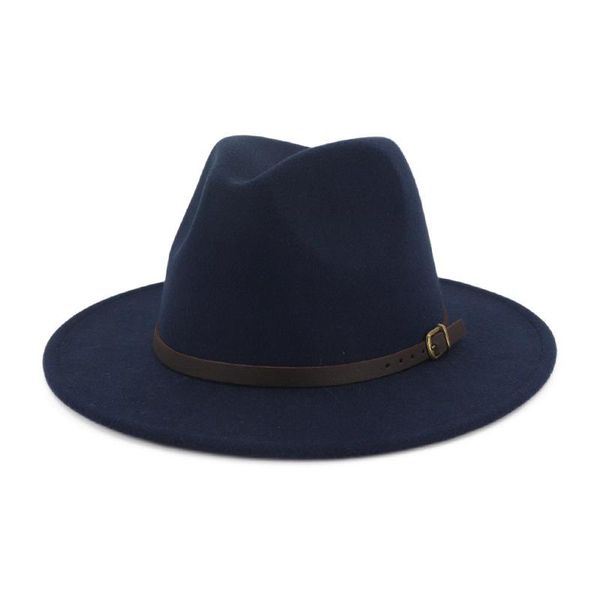 

wide brim hats black leather belt decoration felt artificial wool blend winter fedora men women wedding party bowler jazz, Blue;gray
