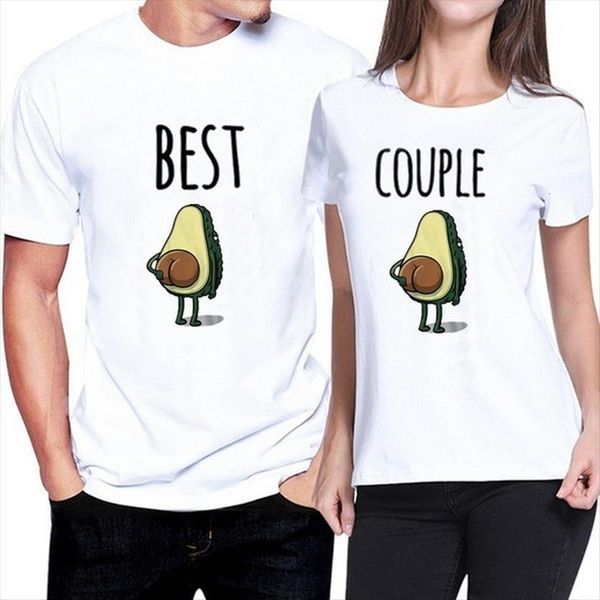 

couple avocado print lover women t shirts short sleeve o neck loose summer tee clothes, White