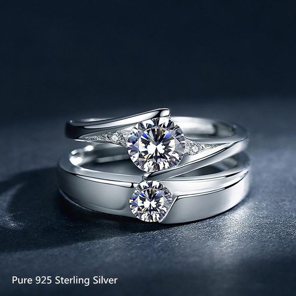 

cluster rings gorgeous couples ring sets women 5mm crystal real 925 sterling silver classic wedding men luxury engagement jewelry, Golden;silver