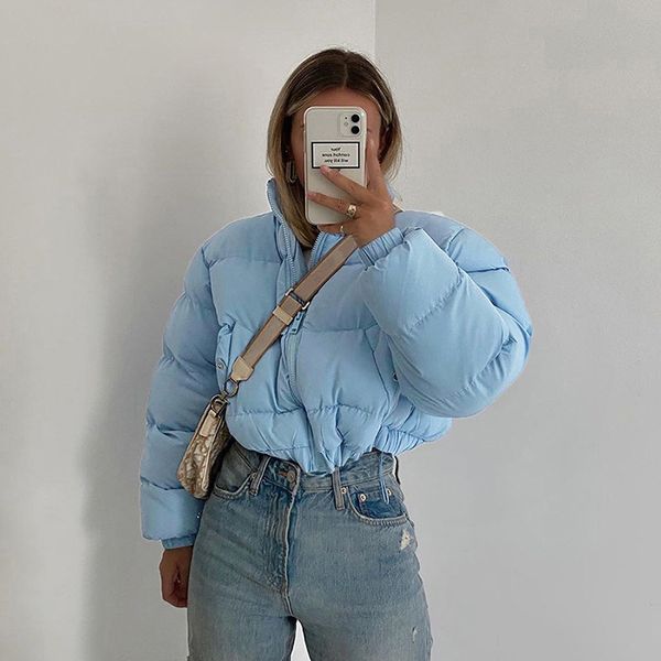 

2021 new fashion womens long sleeve parkas coat thicken winter warm short coats jackets clothes girls casual blue parkas, Black;brown