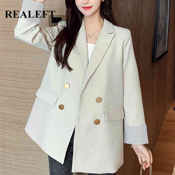 

spring double-breasted suit jacket korean style casual office ladies fashion chic solid women's blazer female 210428, White;black