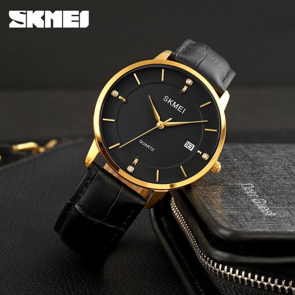 

wristwatches skmei casual quartz mens waterproof resistant pu leather stainless steel strap date watch clock for men 1801, Slivery;brown