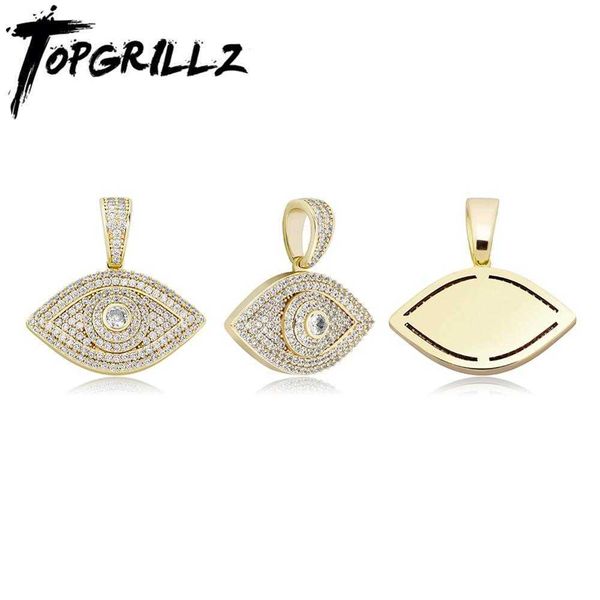 

rillz evil eye pendant necklace iced out micro pave cubic zirconia pendant hip hop rock fashion jewelry for gift men women x0707, Silver