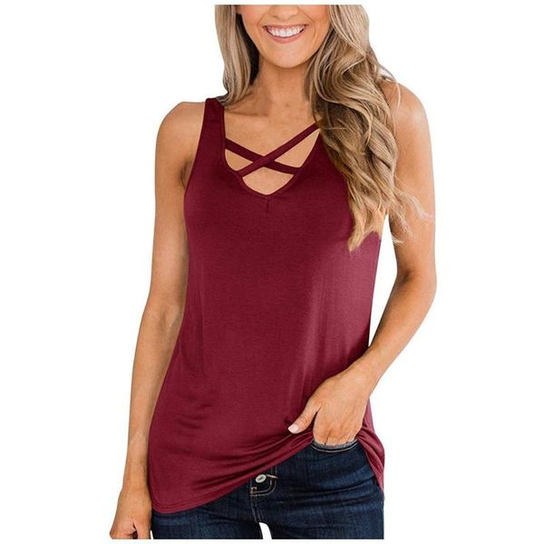 

women's tanks & camis women summer crop v neck sleeveless casual loose criss cross tank 2021 fashion solid vest cropped feminino 20, White