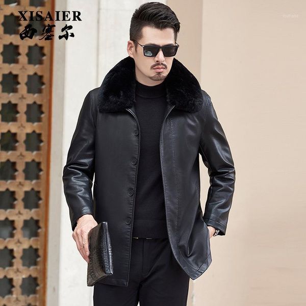 

men's jackets autumn and winter middle aged elderly business leisure plus cotton thickened warm leather jacket, Black;brown