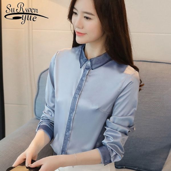 

spring chiffon and lace womens blouses long sleeved women shirts sleeve solid female blouse blusas 1766 50 210521, White