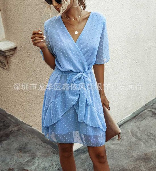 

round dot women's v-neck high waist dress, Black;gray