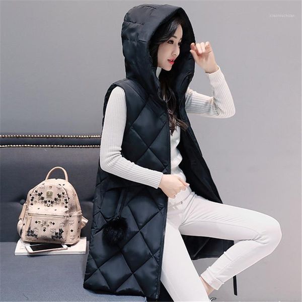 

women fashion elegant vest waistcoat office lady autumn winter female sleeveless jacket hooded warm long cotton women's vests, Black;white