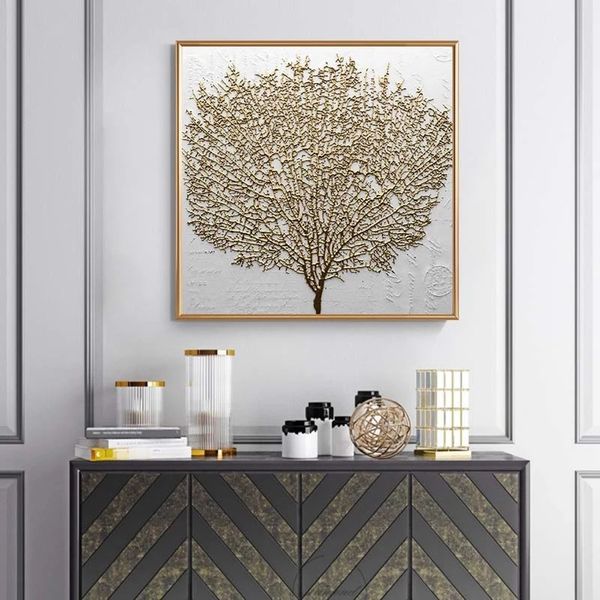 

unframed painting golden tree abstract art modern minimalist poster