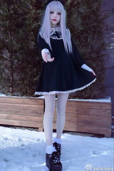 

japanese harajuku black and beige gothic lolita dress girls nun sister anime cosplay party theme costume, Black;red